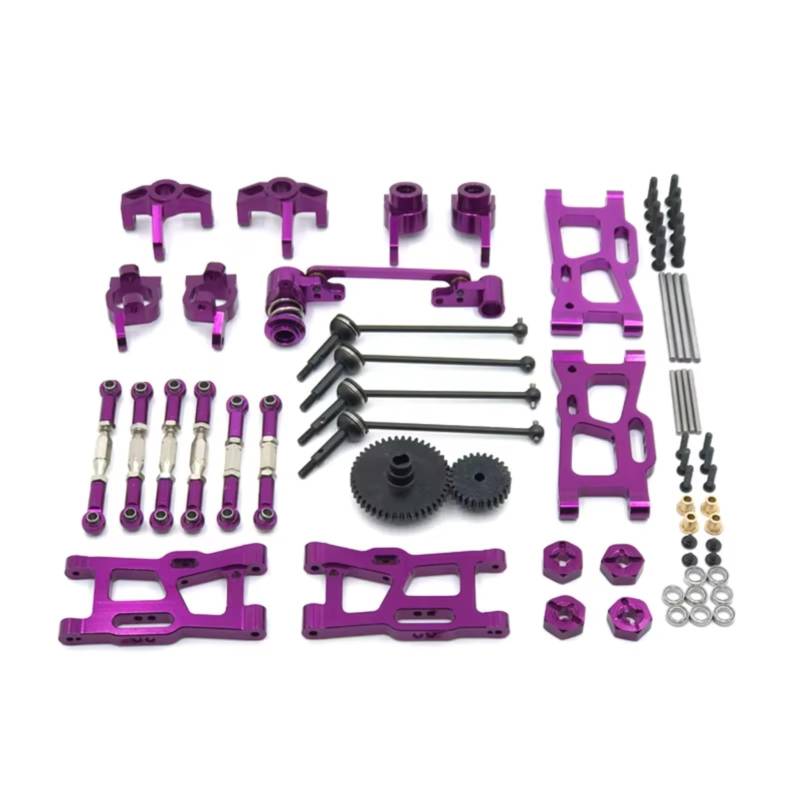 PLOQAZEH RC Car Upgrade Zubehör Für WLtoys 124016 124017-18 144001 144010 Metall-Upgrade-Kit Antriebswelle Zugstange Für Schwenkarm-Lenkbechergetriebe RC-Autoteile Ersatz(Purple) von PLOQAZEH