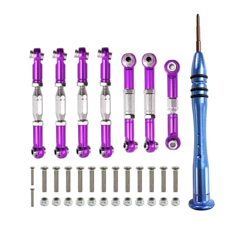 PLOQAZEH RC Car Upgrade Zubehör Für WLtoys 144001 124018 124019 1/14 Metall Link Servo Spurstange Spurstange Kit RC Auto Upgrade Teile Zubehör(Purple) von PLOQAZEH