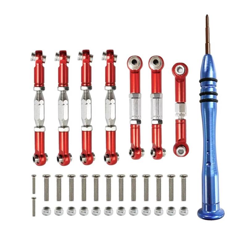 PLOQAZEH RC Car Upgrade Zubehör Für WLtoys 144001 124018 124019 1/14 Metall Link Servo Spurstange Spurstange Kit RC Auto Upgrade Teile Zubehör(Red) von PLOQAZEH