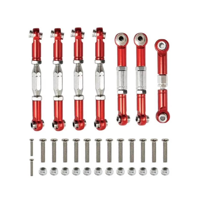 PLOQAZEH RC Car Upgrade Zubehör Für WLtoys 144001 124018 124019 1/14 Metall Link Servo Spurstange Spurstange Kit RC Auto Upgrade Teile Zubehör(Red) von PLOQAZEH