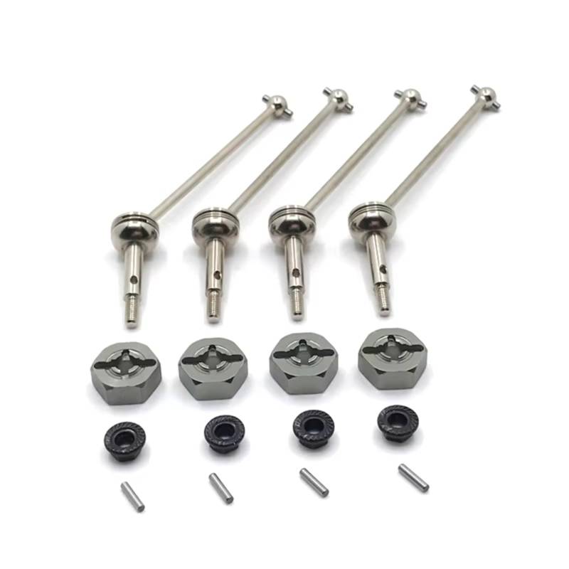 PLOQAZEH RC Car Upgrade Zubehör Für WLtoys 144001 144002 144010 124016 124017 124018 124019 12mm Metalladapter Vorne Und Hinten Antriebswellen RC Auto Upgrade Teile(Gray) von PLOQAZEH