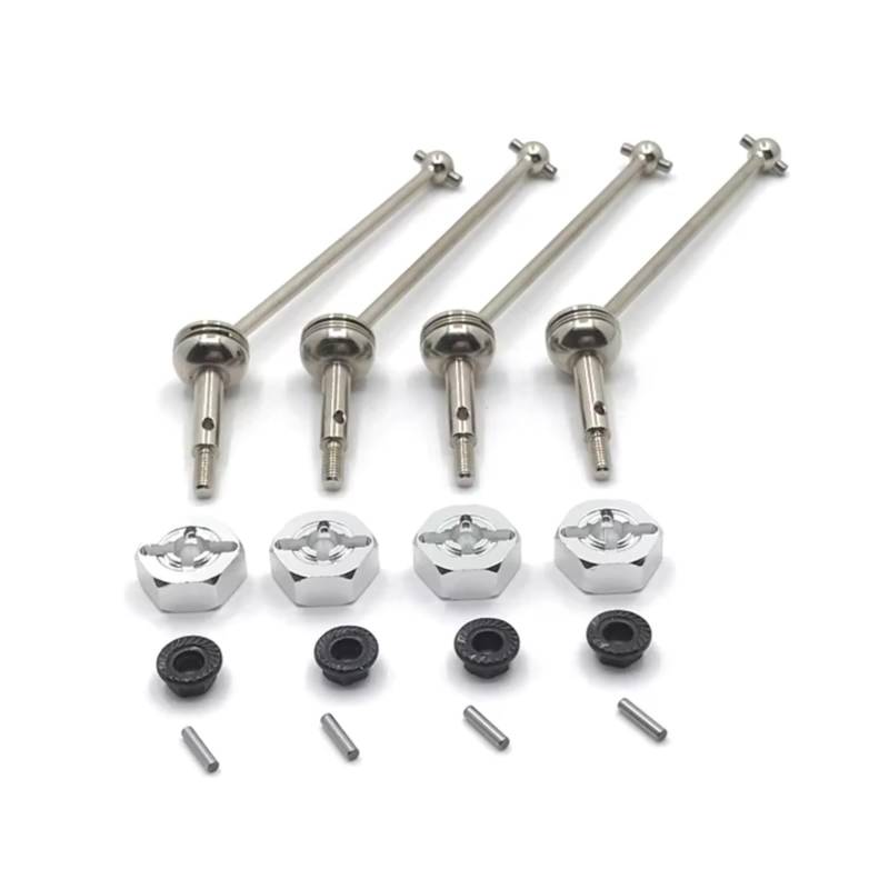 PLOQAZEH RC Car Upgrade Zubehör Für WLtoys 144001 144002 144010 124016 124017 124018 124019 12mm Metalladapter Vorne Und Hinten Antriebswellen RC Auto Upgrade Teile(Silver) von PLOQAZEH