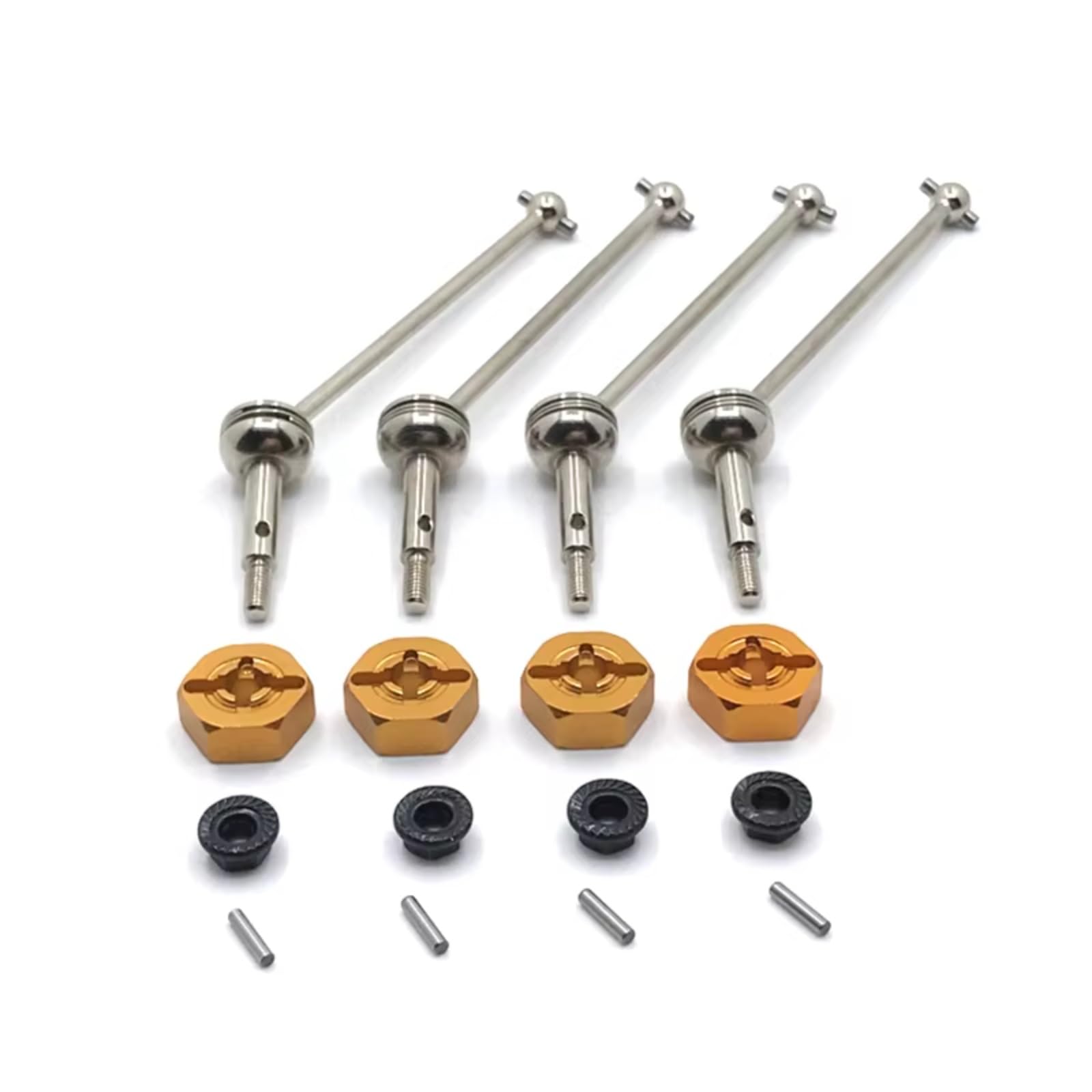 PLOQAZEH RC Car Upgrade Zubehör Für WLtoys 144001 144002 144010 124016 124017 124018 124019 12mm Metalladapter Vorne Und Hinten Antriebswellen RC Auto Upgrade Teile(Yellow) von PLOQAZEH