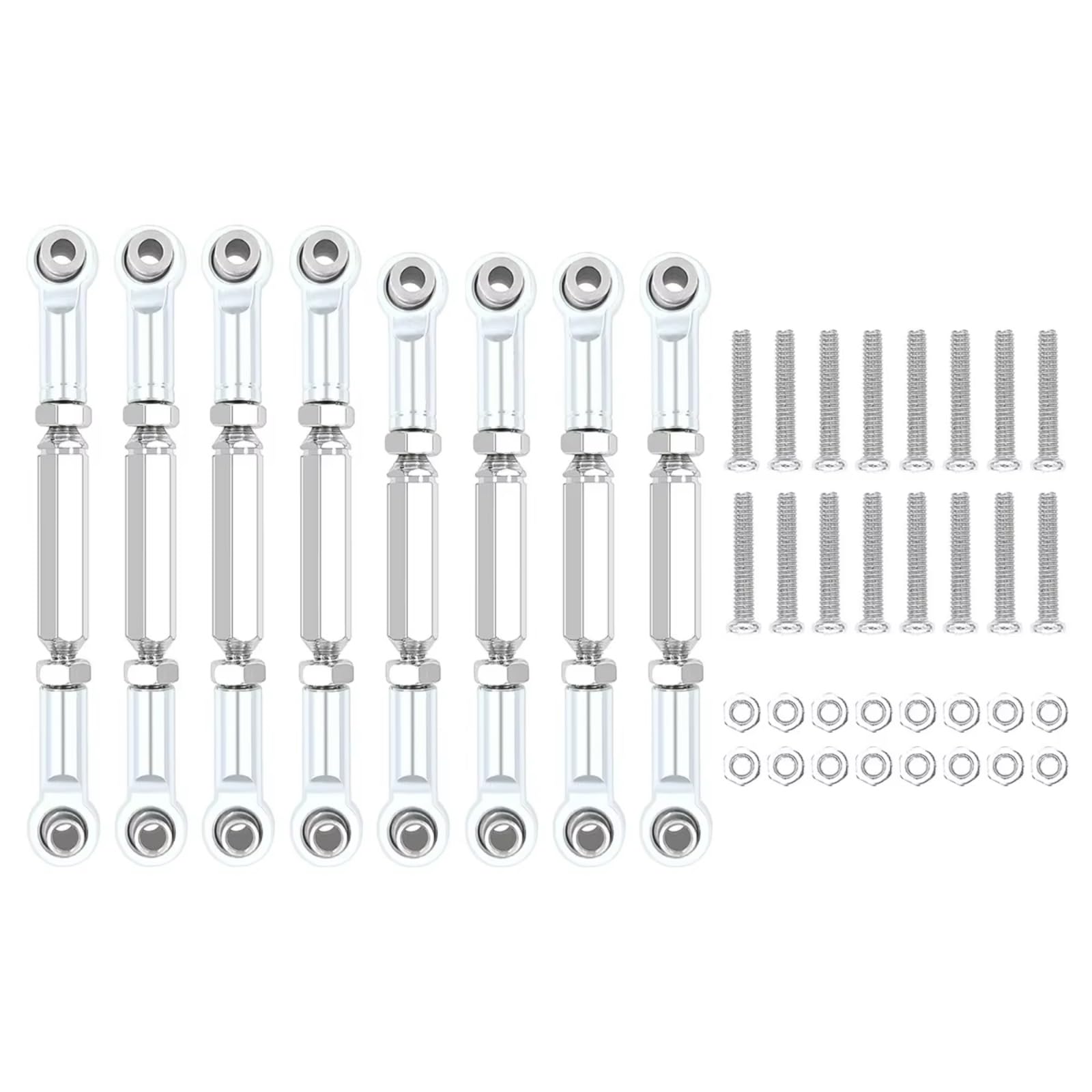PLOQAZEH RC Car Upgrade Zubehör Für WPL B14 C14 C24 C-14K C-24K Für MN MN90 MN95 MN99 1/16 8 Pcs Metall Spurstange Lenkung Servo Linkage Arm Spurstange Ende RC Auto Teile(Silver) von PLOQAZEH
