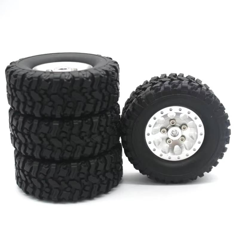 PLOQAZEH RC Car Upgrade Zubehör Für WPL Für MN78 D90 C14 C24 B14 B24 RC Fernbedienung Fahrzeug Metall Upgrade Zubehör Rad Reifen(Silver) von PLOQAZEH