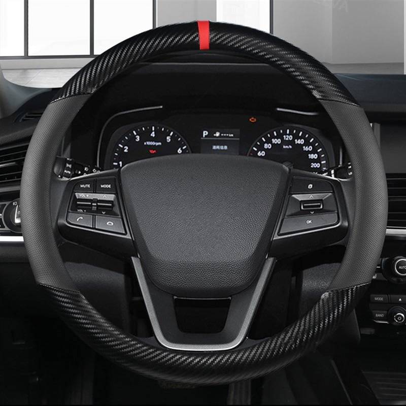 Lenkradhülle Auto Carbon-Faser-Auto-Lenkradabdeckung für Hyundai für Tucson 2021 NX4 für Elantra 7. für Sonata 10. 2020 2021 Autozubehör Steering Lenkradschoner (Größe : Black O Shape) von PLUT