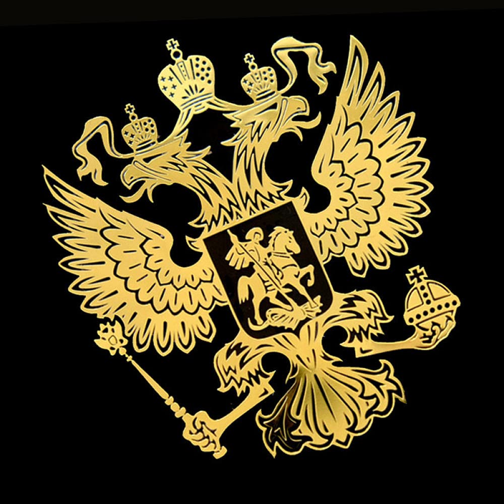 PMSMT 2 Stück Auto-Sticks in Schildform, russischer Autoaufkleber, Metall, russischer Text, Adler-Logo, 9,2 x 8,4 cm, Gold von PMSMT