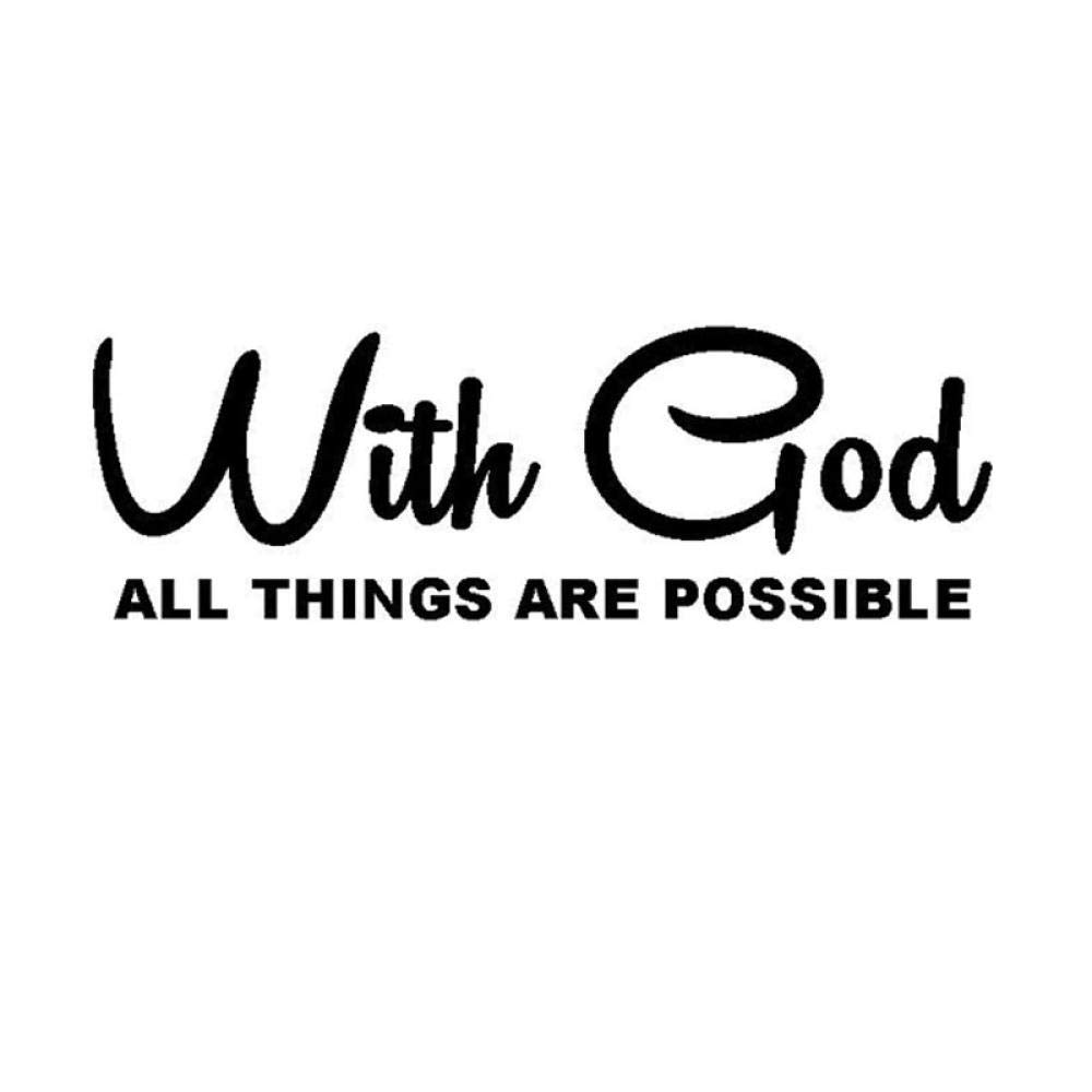 PMSMT 2 x Auto-Aufkleber "With God All things are possible", klassischer christlicher Auto-Stil, Vinyl-Aufkleber, schwarz/silber, Auto-Aufkleber, 17,8 x 5,8 cm, schwarz von PMSMT