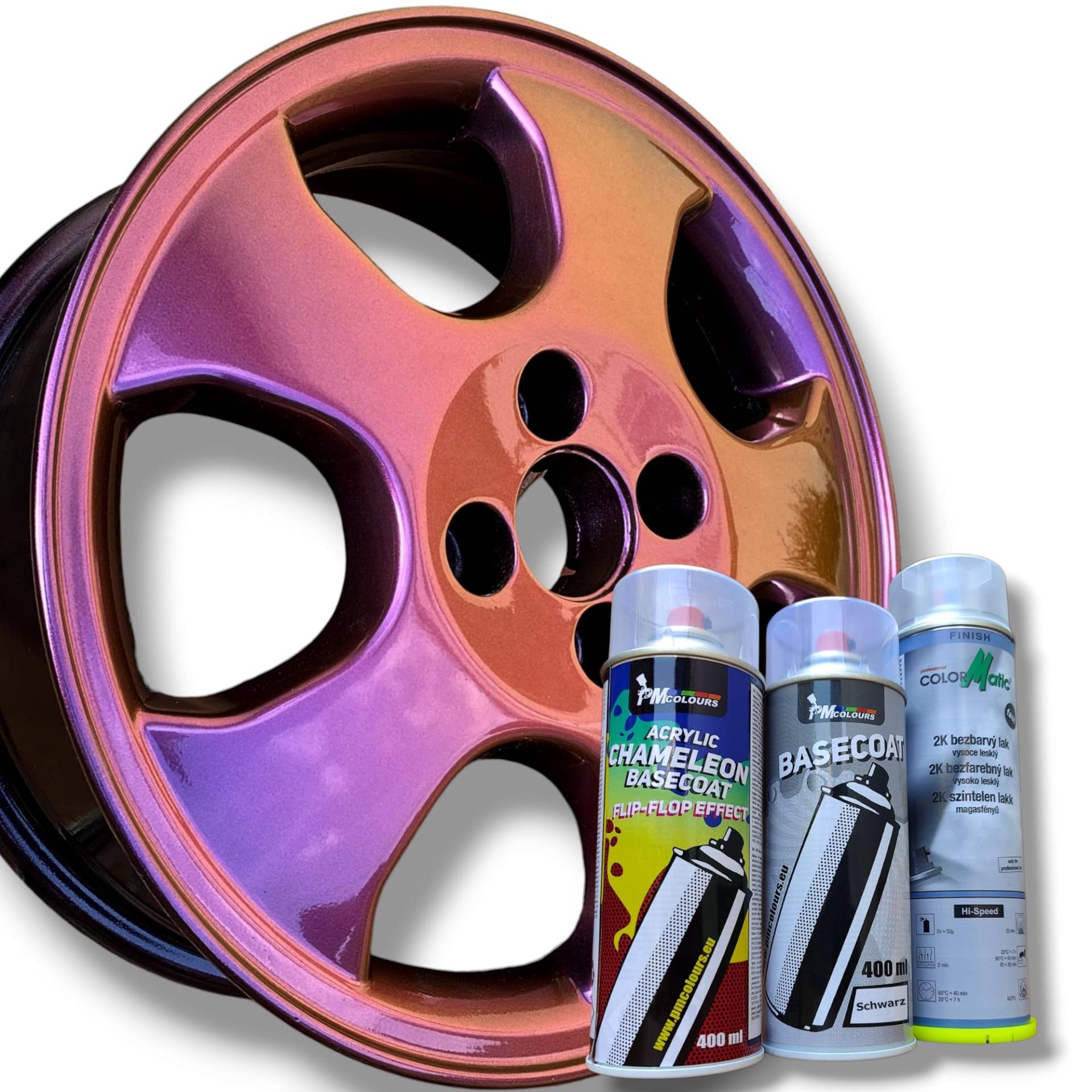 PMcolours Flip Flop Lack mit Multi Color BURGUNDERROT (burgunderrot-gold) Chamäleon-Effekt Sprühset, (1x Flip Flop Sprühfarbe + 1x Basisspray Schwarz + 1x 2K-Klarlack), 3x Spray, 1300ml von PMcolours