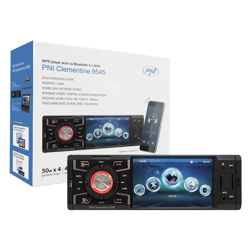 Auto Stereo Auto MP5 Player PNI Clementine 9545 1DIN 4 Zoll Display, 50W x 4, Bluetooth, UKW-Radio, SD und USB, 2 Cinch-Video IN/Out von PNI