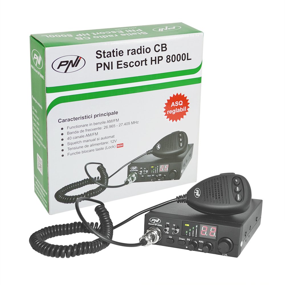 PNI Radio CB HP 8000L Escort mit einstellbarem ASQ, 12 V, 4 W, Schloss und Feuerzeugstecker von PNI