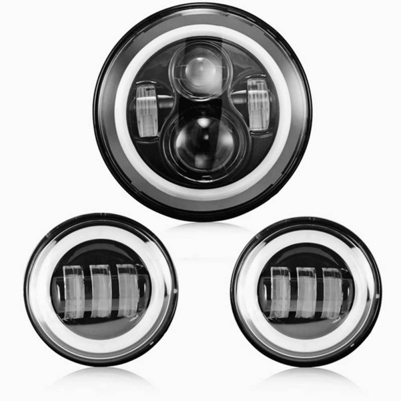 POCHY Motorrad Scheinwerfer Für Touring Electra Glide Road King Motorcycles 7" -Halo-Ring-Scheinwerfer mit 4,5" Abblendlicht von POCHY