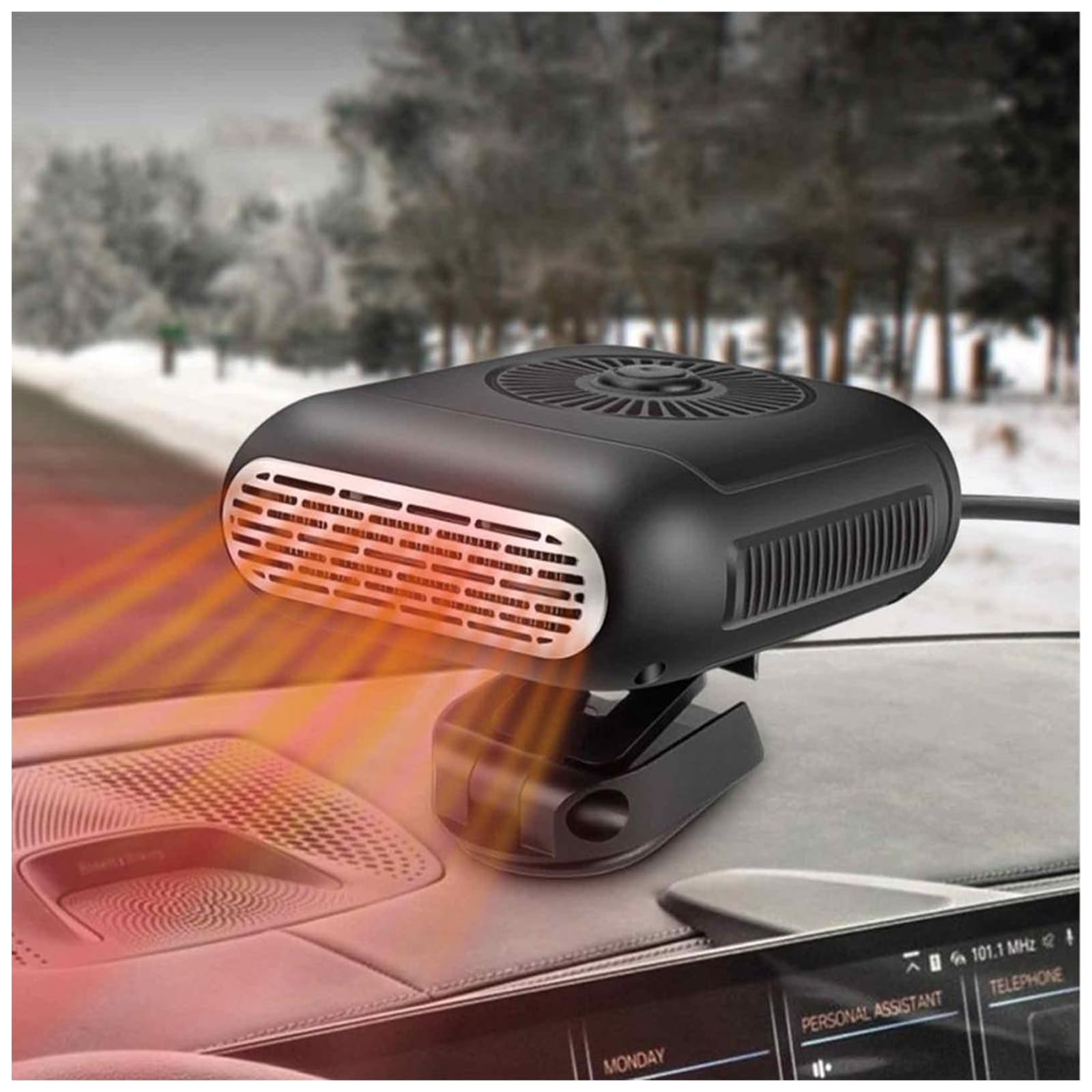 POCHY Starker Wind Auto Heizlüfter 12V, Schnell Erhitzen Höhenverstellbar 360°-Drehung Windschutzscheiben Defroster Demister mit Legierter Heizdraht, 1.5m Schnur und Natürlicher Wind-Modus von POCHY