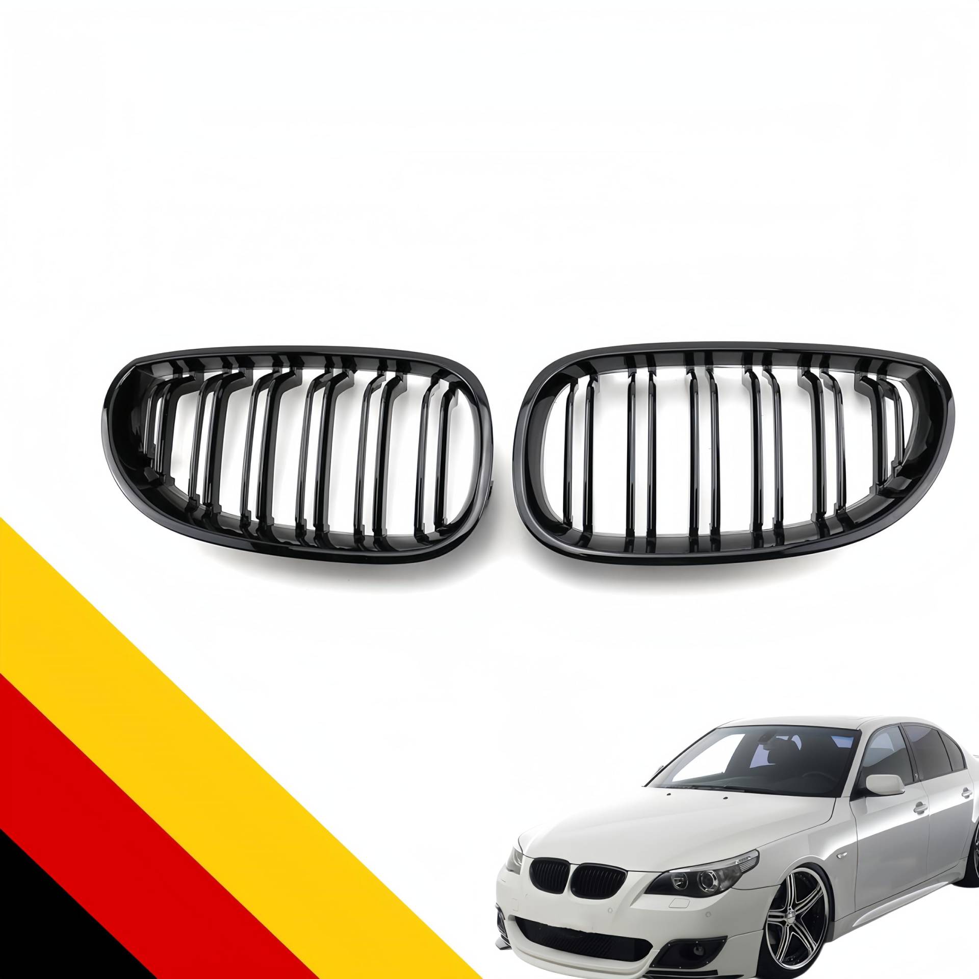 POETRYXIAO Kühlergrill Niere Sport Schwarz Glanz Doppelbrücke für 2003-2009 BMW 5er E60 E61 M5,Geeignet für BMW Tuning von POETRYXIAO