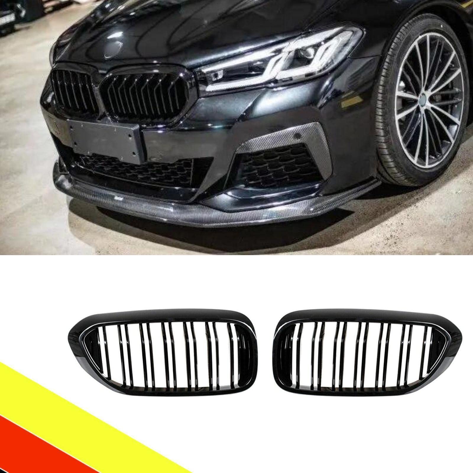 POETRYXIAO Kühlergrill Niere Sport Schwarz Glanz Doppelbrücke für 2017-2020 BMW 5er G30 G31 528LI 530LI 540LI,Geeignet für BMW Tuning von POETRYXIAO