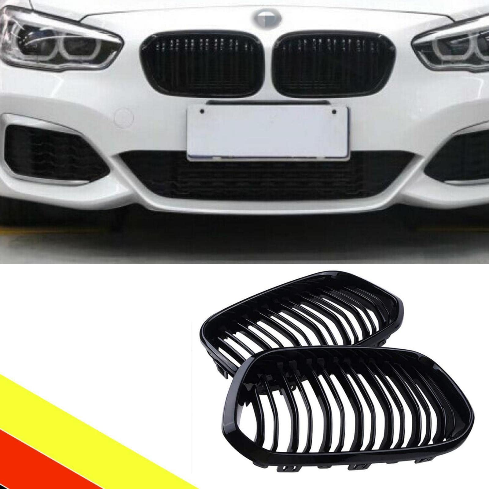 POETRYXIAO Kühlergrill Niere Sport Schwarz Glanz Doppelsteg für 2015-2018 BMW 1er F20 F21,Geeignet für BMW Tuning von POETRYXIAO