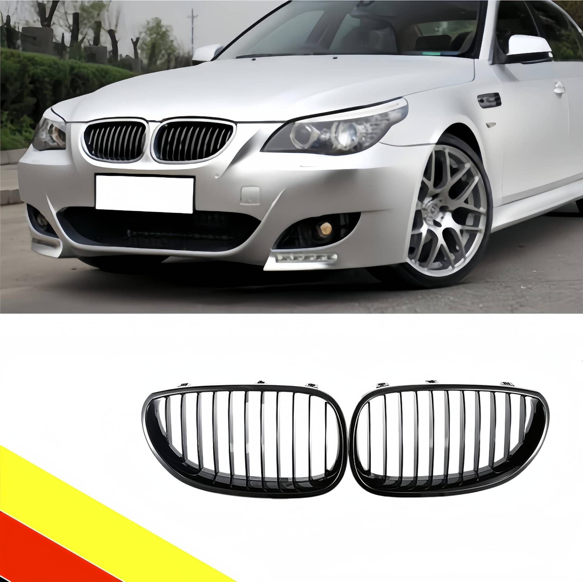 POETRYXIAO Kühlergrill Niere Sport Schwarz Glanz Single Bridge für 2003-2009 BMW 5er E60 E61 M5,Geeignet für BMW Tuning von POETRYXIAO