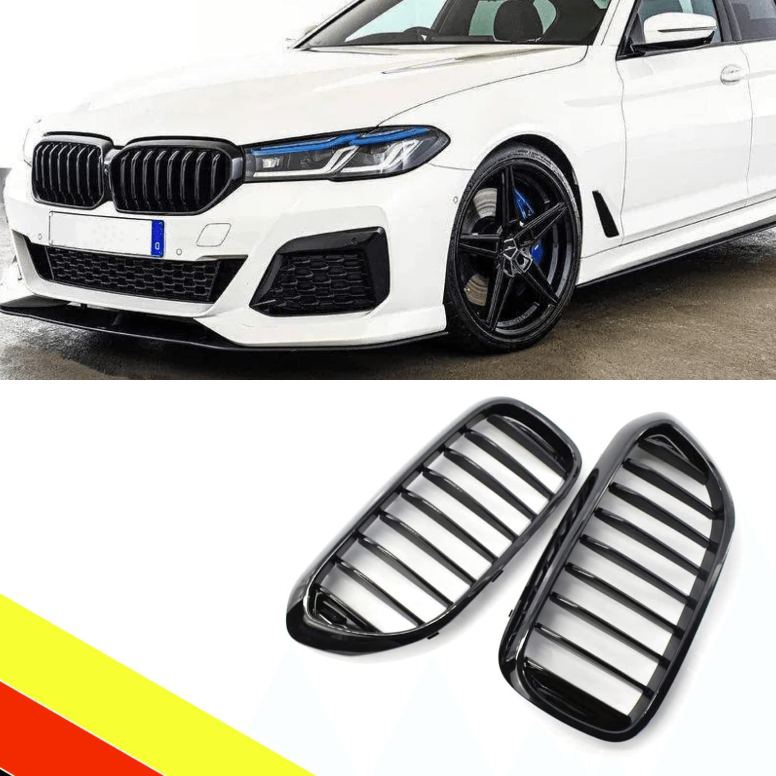 POETRYXIAO Kühlergrill Niere Sport Schwarz Glanz Single Bridge für 2017-2020 BMW 5er G30 G31 528LI 530LI 540LI,Geeignet für BMW Tuning von POETRYXIAO