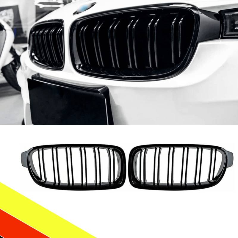 POETRYXIAO Kühlergrill Niere schwarz glänzend Doppelbrücke für 2012–2019 BMW 3er F30 F31 F35, geeignet für BMW Tuning von POETRYXIAO