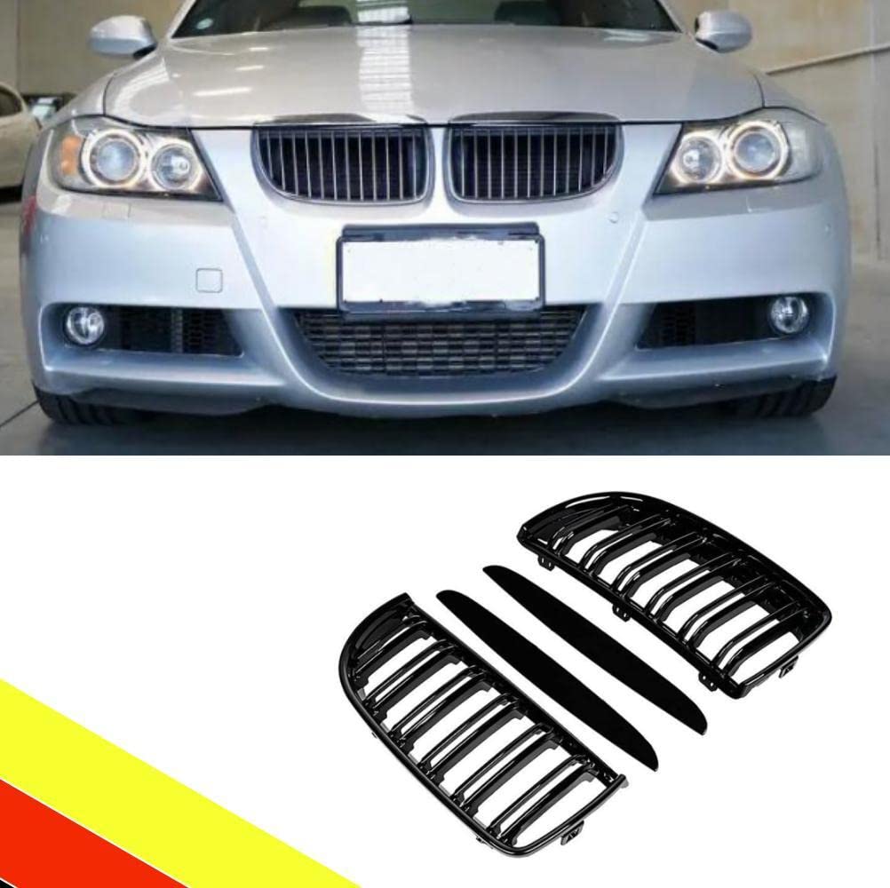 POETRYXIAO Kühlergrill Nieren Sport Schwarz Glanz Doppelsteg für 2005–2008 BMW 3er E90 E91, geeignet für BMW Tuning von POETRYXIAO