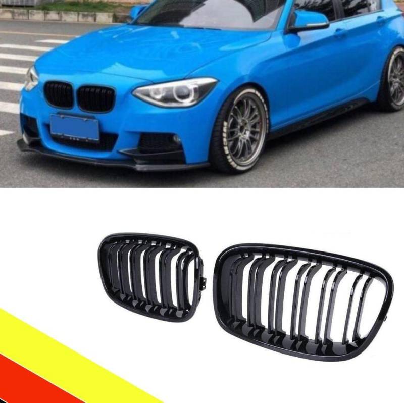 POETRYXIAO Kühlergrill Nieren Sport Schwarz Glanz Doppelsteg für 2011–2014 BMW 1er F20 F21, geeignet für BMW Tuning von POETRYXIAO