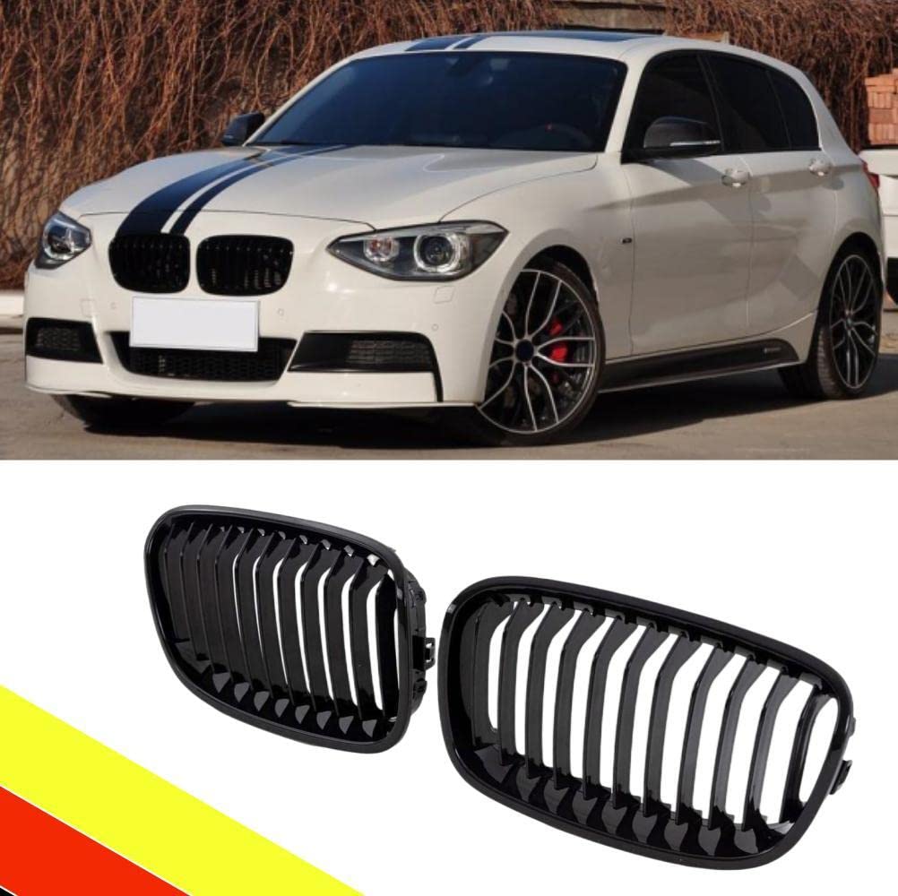 POETRYXIAO Kühlergrill Nieren Sport Schwarz Glanz Einzelbrücke für 2011–2014 BMW 1er F20 F21, geeignet für BMW Tuning von POETRYXIAO