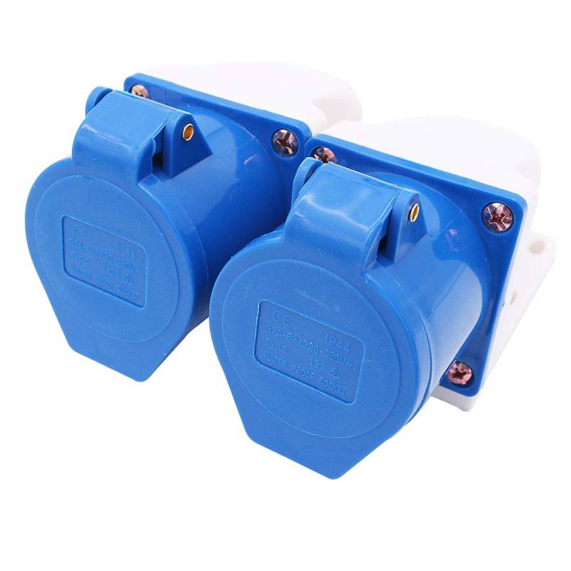 POFET 2-teilig Power Plus 32AMP Aufputzsteckdosen 220-250 Volt 3-polige (IP44) Kupplungsbuchsen - Blau von POFET