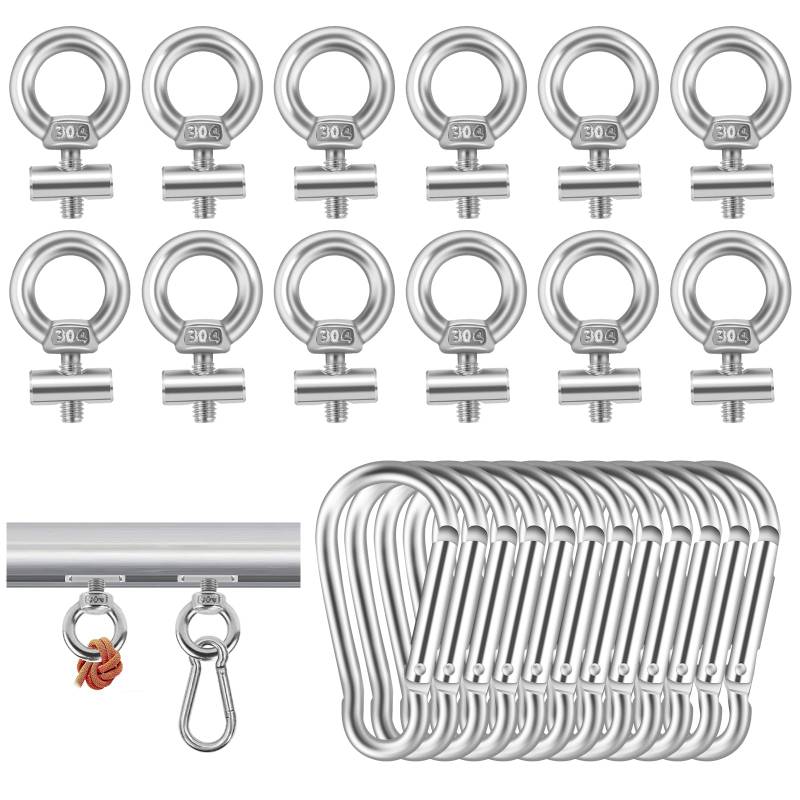 12 Stück Stopper für Kederschiene, 6 mm Kederstopper mit 12 Stück Karabiner, Edelstahl Kederstopper Camping Blockierungskit für Kederschiene Caravan Wohnmobil von POFIBO