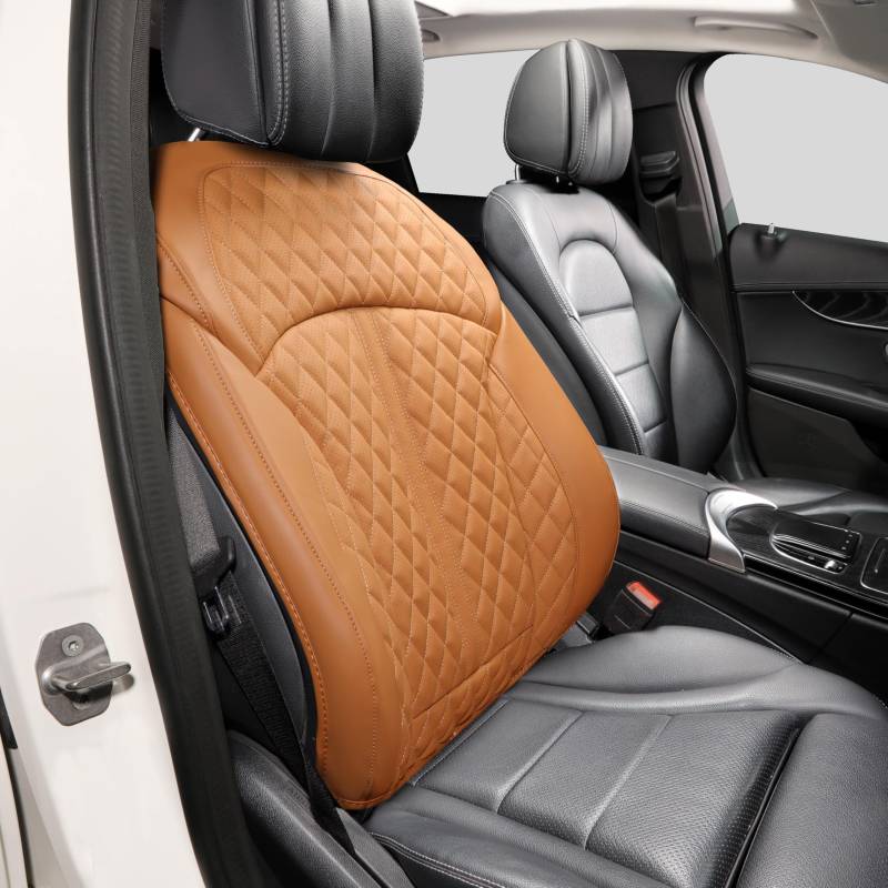 POKSRI 1p Echtes Rindsleder sitzbezug Auto Vordersitz-Rückenlehnenbezüge,sitzkissen Auto fahrersitz,Echtes Leder Set,Kfz-sitzschoner,passt für die meisten Fahrzeuge ab A-Segment.(Orange-braun) von POKSRI