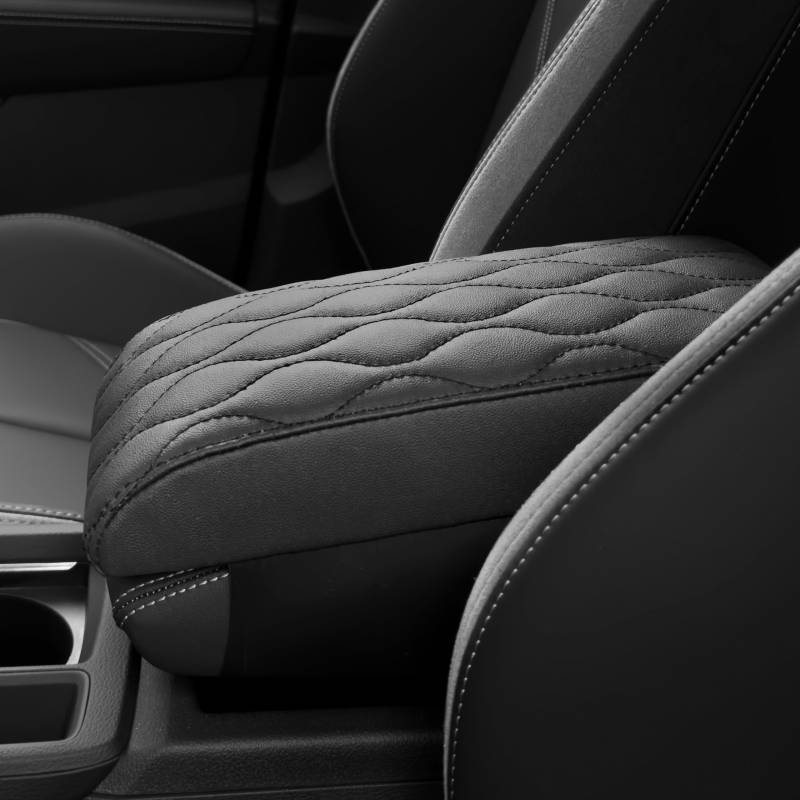 POKSRI Armlehnen Polster Auto PU-Leder, schwarzes mittelkonsole auto Box Matte, Fahrzeug Armlehnenkissen Schutz, Memory Foam Kunstleder, Konsolen-Handauflagekissen (sizeA 30x15x5.5cm) von POKSRI
