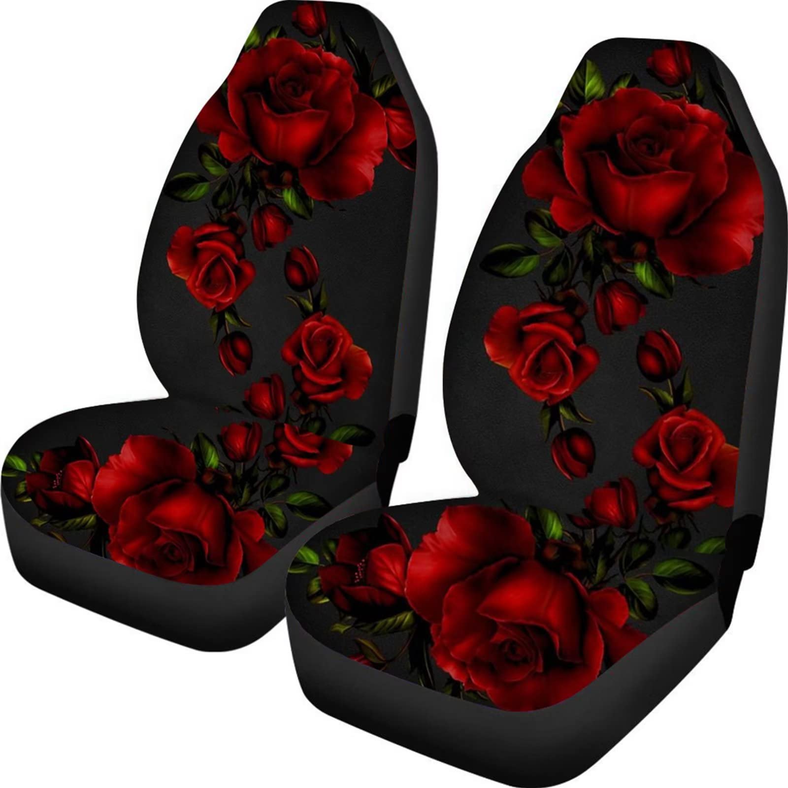 POLERO Elegante Rose Autositzbezüge für Frauen Rote Rosen Blumen Sitzschoner Kissenbezüge für die meisten Fahrzeuge LKW Vordersitze von POLERO