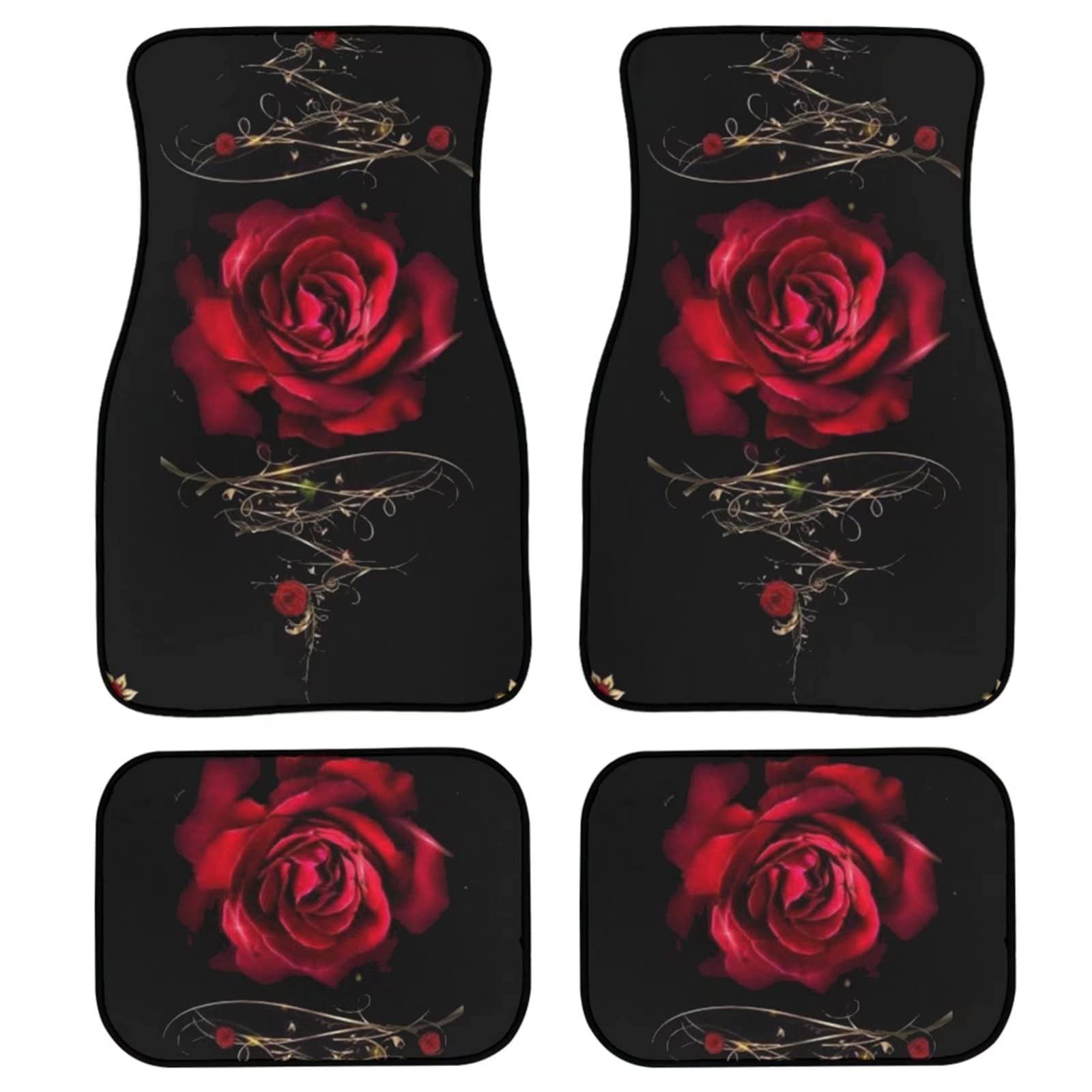 POLERO Rote Rose Auto-Fußmatten für Damen Herren Rose Floral Fußmatten für Fahrzeuge dekorative Blume Automatten 4 Stück von POLERO