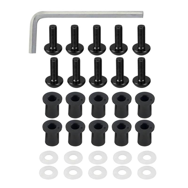 POMUHYE Gewindeschrauben Kompatibel Mit M5 General Parts Motorradschrauben Motorhauben Windschutzscheibenschrauben Schrauben Wellnuts Unterlegscheiben Windschutzscheiben-Befestigungssatz(Black) von POMUHYE