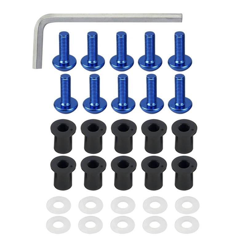 POMUHYE Gewindeschrauben Kompatibel Mit M5 General Parts Motorradschrauben Motorhauben Windschutzscheibenschrauben Schrauben Wellnuts Unterlegscheiben Windschutzscheiben-Befestigungssatz(Blue) von POMUHYE