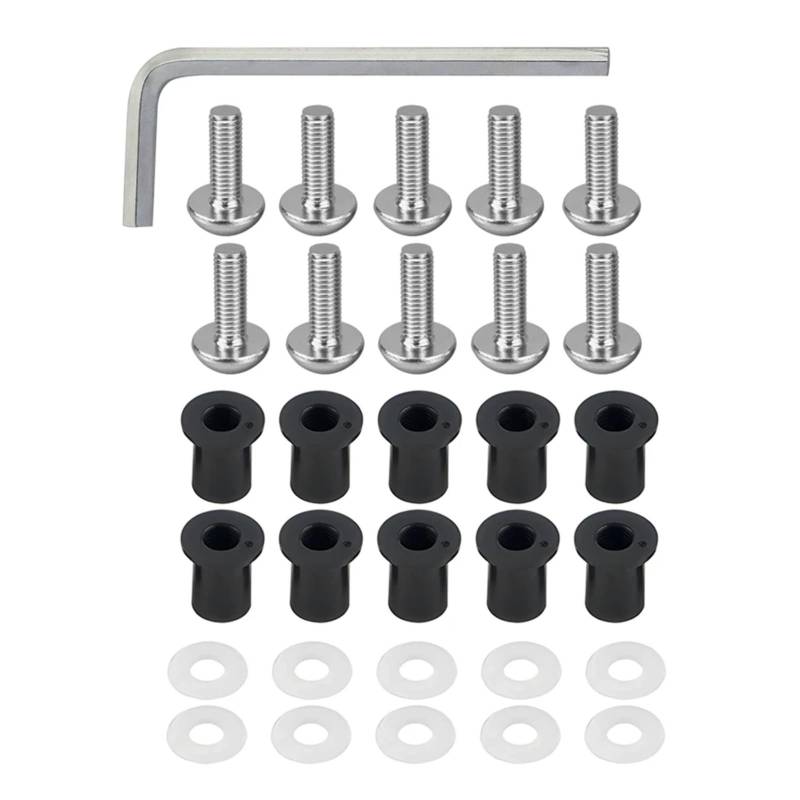 POMUHYE Gewindeschrauben Kompatibel Mit M5 General Parts Motorradschrauben Motorhauben Windschutzscheibenschrauben Schrauben Wellnuts Unterlegscheiben Windschutzscheiben-Befestigungssatz(Silver) von POMUHYE
