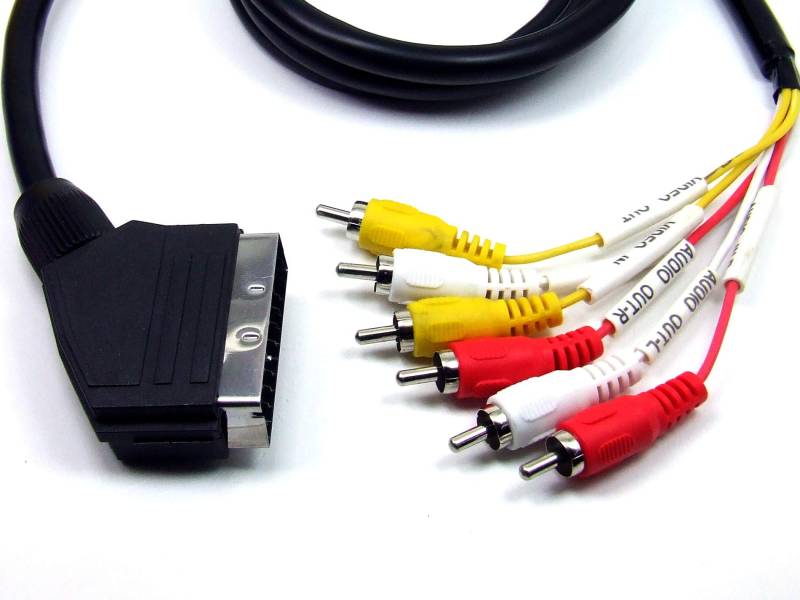 POPESQ® 1 Stk. x SCART Kabel Premium SCART Stecker - 6xRCA Cinch Stecker 1.5m Schwarz #A2869 von POPESQ