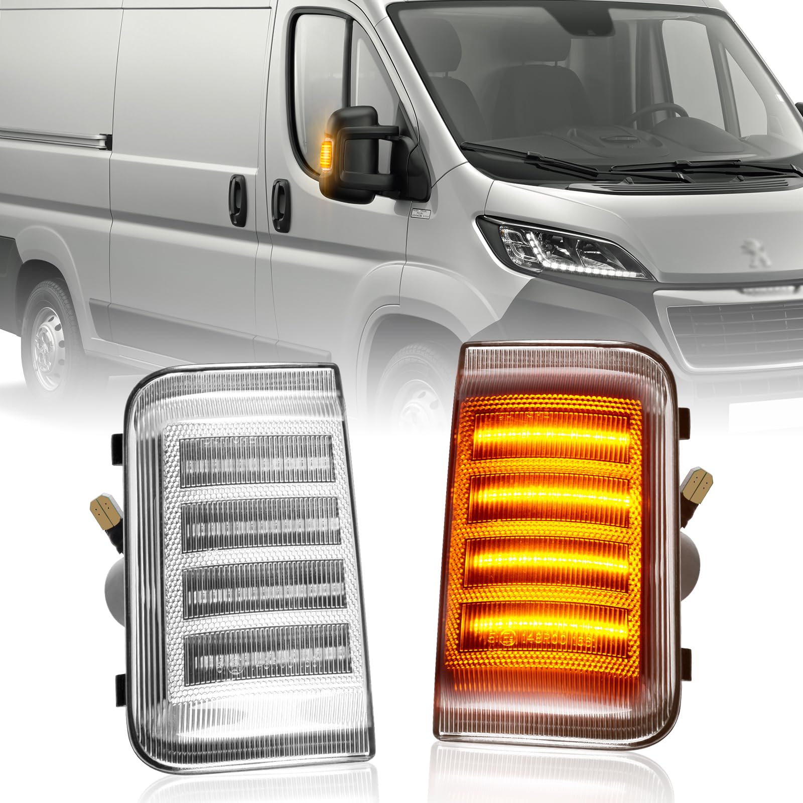 POPMOTORZ 2 Stücke LED Spiegelblinker Binker für Peugeot Boxer Fi-at Ducato Ram Promaster C-itroen Jumper C-itroen Relay, Transparent von POPMOTORZ