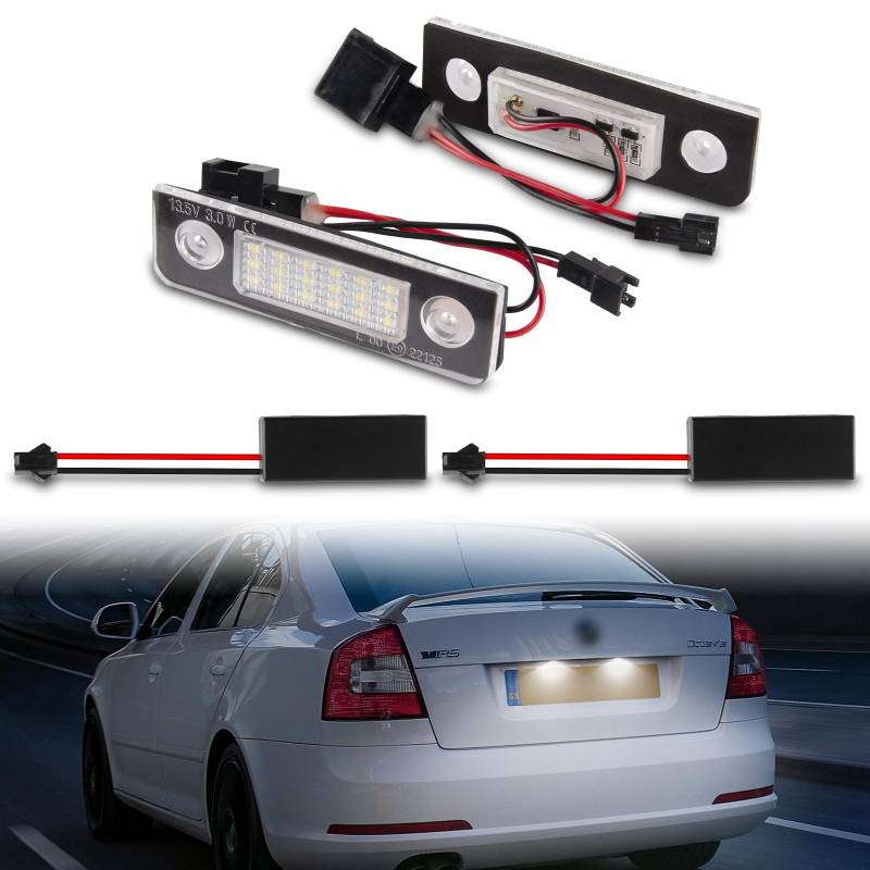 POPMOTORZ LED Kennzeichenbeleuchtung, 2 Stück LED Nummernschildbeleuchtung 2835 SMD mit CanBus Fehlerfrei 6000K Xenon Weiß für S-koda Octavia II 1Z Limousine Octavia II 1Z kombi Rommester 5J von POPMOTORZ