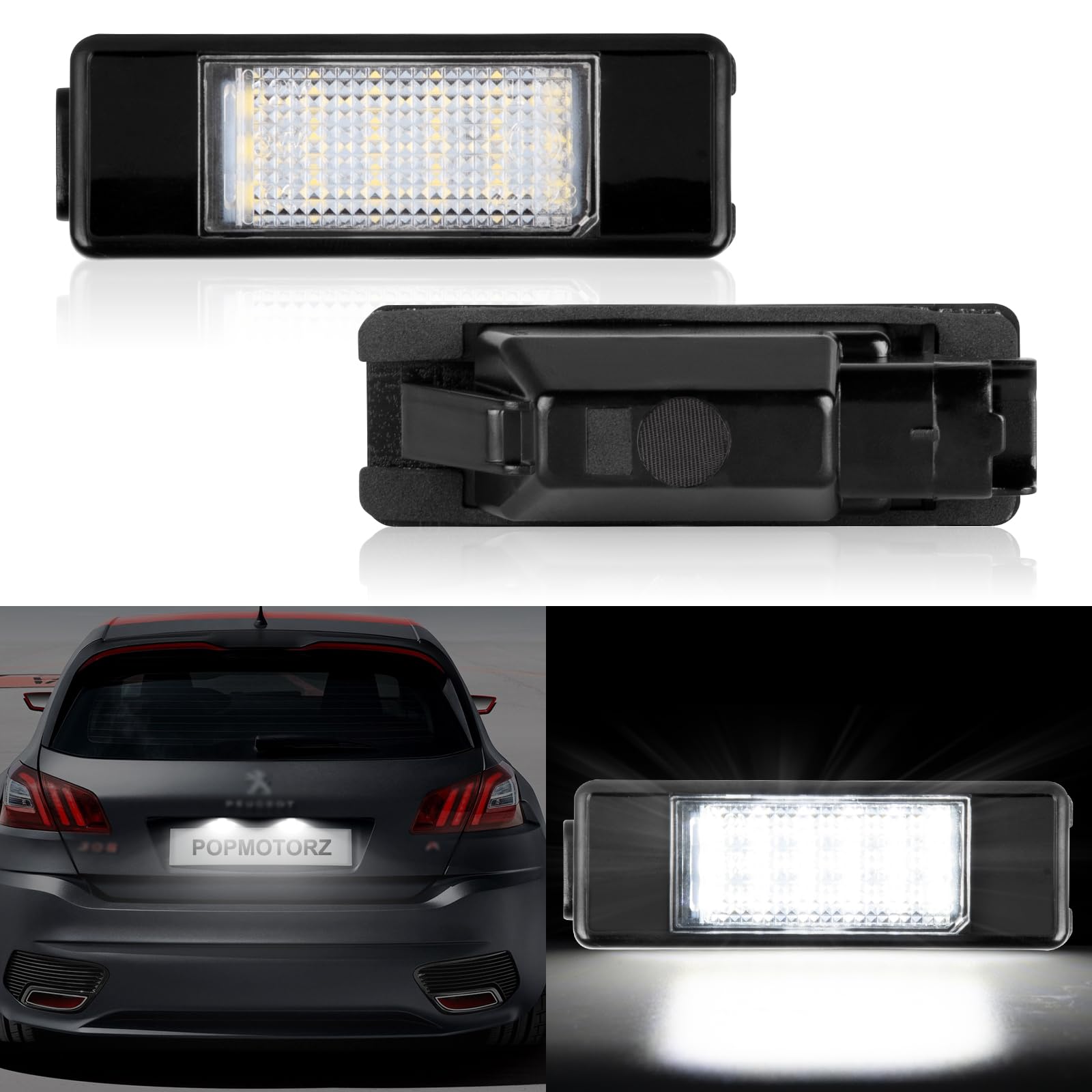 POPMOTORZ LED Kennzeichenbeleuchtung, 2 Stück LED Nummernschildbeleuchtung 2835 SMD mit CanBus Fehlerfrei für P-eugeot 106 1007 207 307 308 30008 Expert 406 407 508 Citroe-n Berlingo C2 C3 C4 C5 C6 C8 von POPMOTORZ