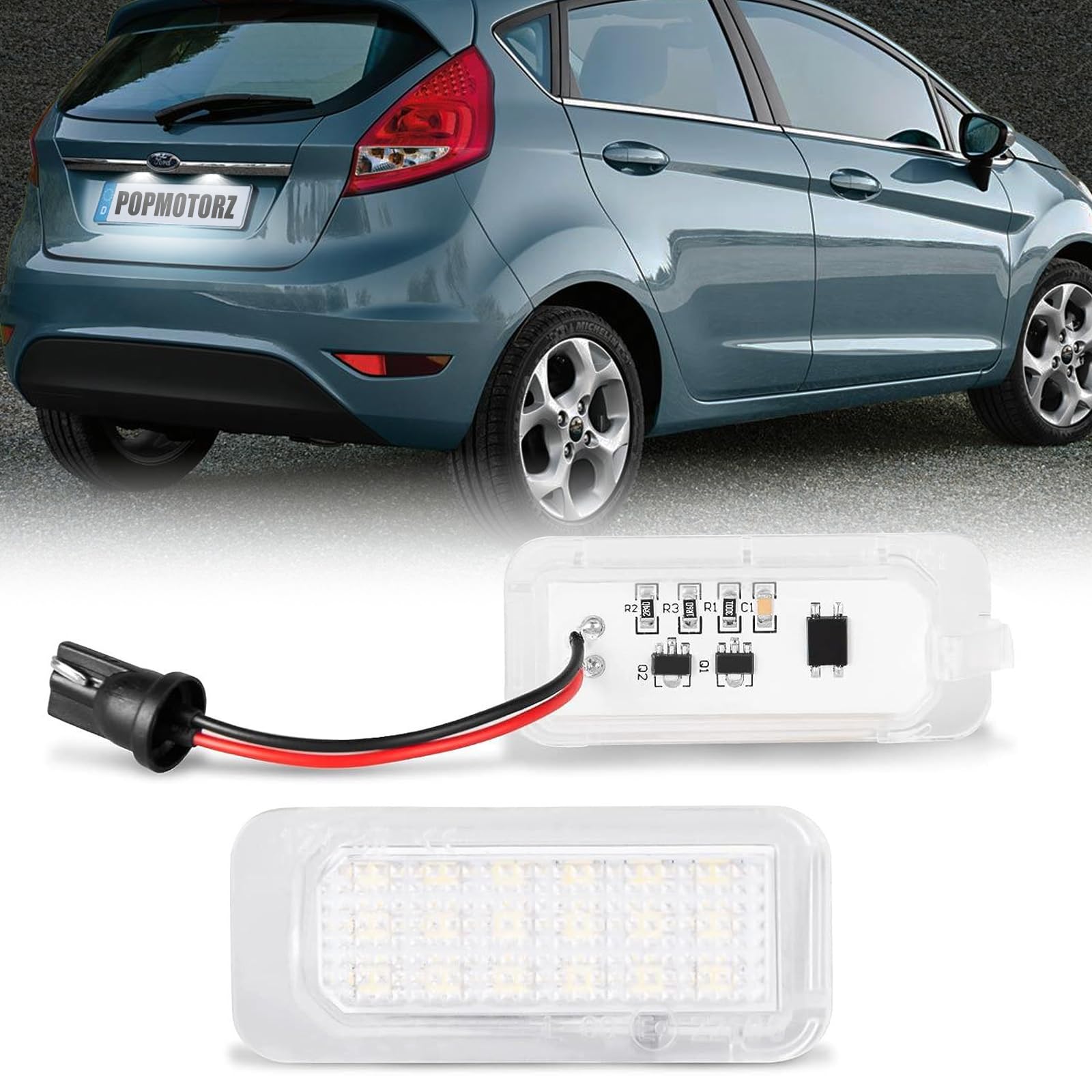 POPMOTORZ LED Kennzeichenbeleuchtung, 2 Stücke Nummernschildbeleuchtung 2835 SMD mit CanBus Fehlerfrei Weiß Einfache Installation für Ford Fiesta MK6 JA8 Focus MK2 DA3 DYB Kuga Mondeo MK4 Ranger von POPMOTORZ