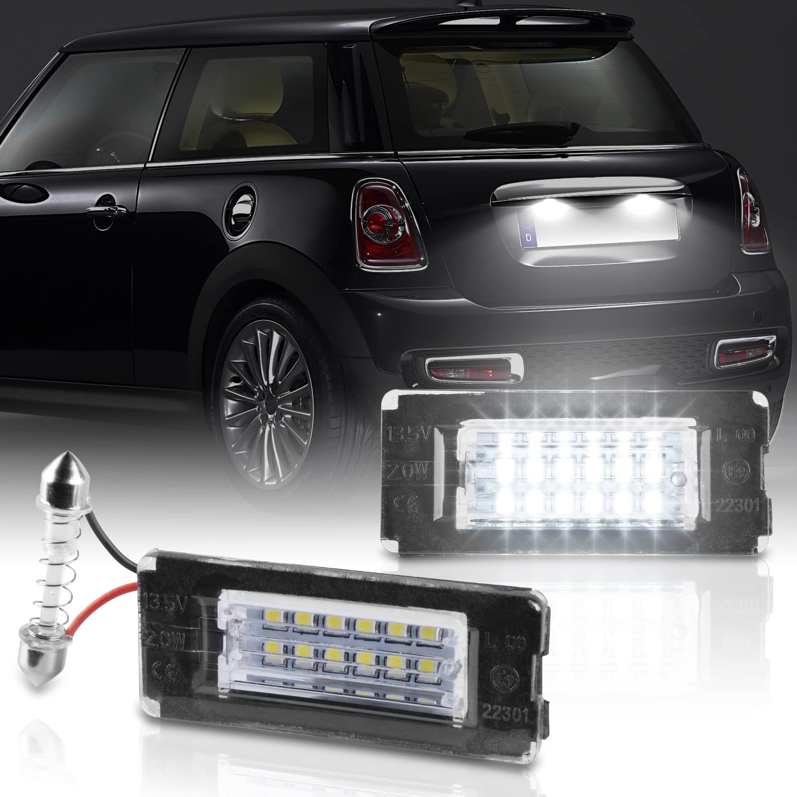 POPMOTORZ 2 Stücke LED Kennzeichenbeleuchtung Glühbirnen Nummernschildbeleuchtung Lampe 2835 SMD mit CanBus Fehlerfrei 6000K Xenon kaltweiß Kompatibel für Mini Coope-r R56/R57/R58/R59 von POPMOTORZ