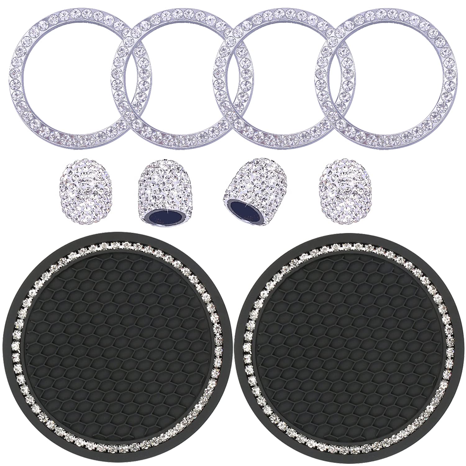 POTUANOT 10 Bling Auto Untersetzer Getränkehalter,Motor Zündknopf Ring,Kristall Universal Chrom Auto Innendekoration,für Auto Zubehör Innenraum Frauen POTUANOT 10 Bling Auto Untersetzer Getränkehalter,Motor Zündknopf Ring,Kristall Universal Chrom Auto Innendekoration,für Auto Zubehör Innenraum Frauen von POTUANOT