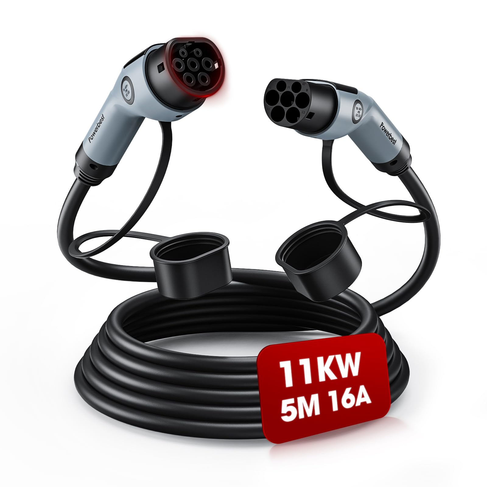POWERBEST Type 2 Charging Cable, 11 KW 5 M 16 A Charging Cable Electric Car Type 2 3 Phase for E Car EV/PHEV Type 2 to Type 2 Mode 3 Charging Cable POWERBEST Type 2 Charging Cable, 11 KW 5 M 16 A Charging Cable Electric Car Type 2 3 Phase for E Car EV/PHEV Type 2 to Type 2 Mode 3 Charging Cable von POWERBEST