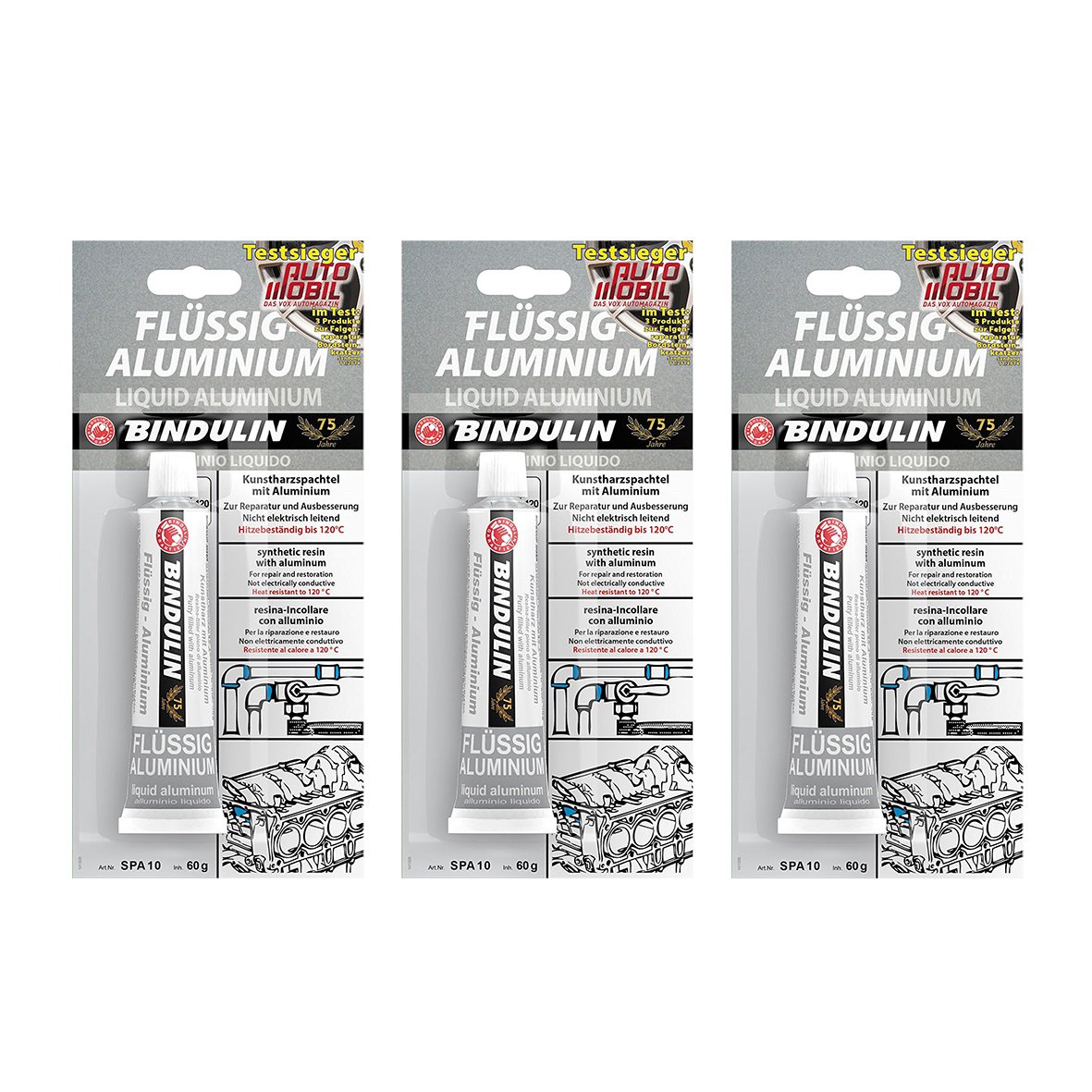 POWERHAUS24 3 x Flüssig Aluminium Kunstharz - Spachtel 60g von Bindulin POWERHAUS24 3 x Flüssig Aluminium Kunstharz - Spachtel 60g von Bindulin von POWERHAUS24