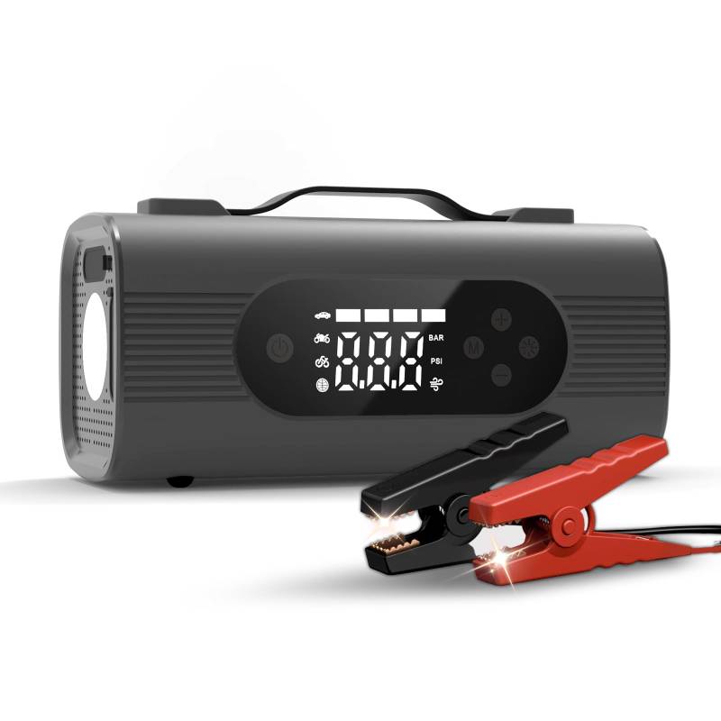 POWLAND Starthilfe Powerbank 4000A 10000mAh Auto Starthilfe Powerbank für 12V PKW (Alle Benzin/10L Diesel) 8-IN-1 Batterie Booster Jump Starter mit 4 Licht-Modus LCD Display von POWLAND