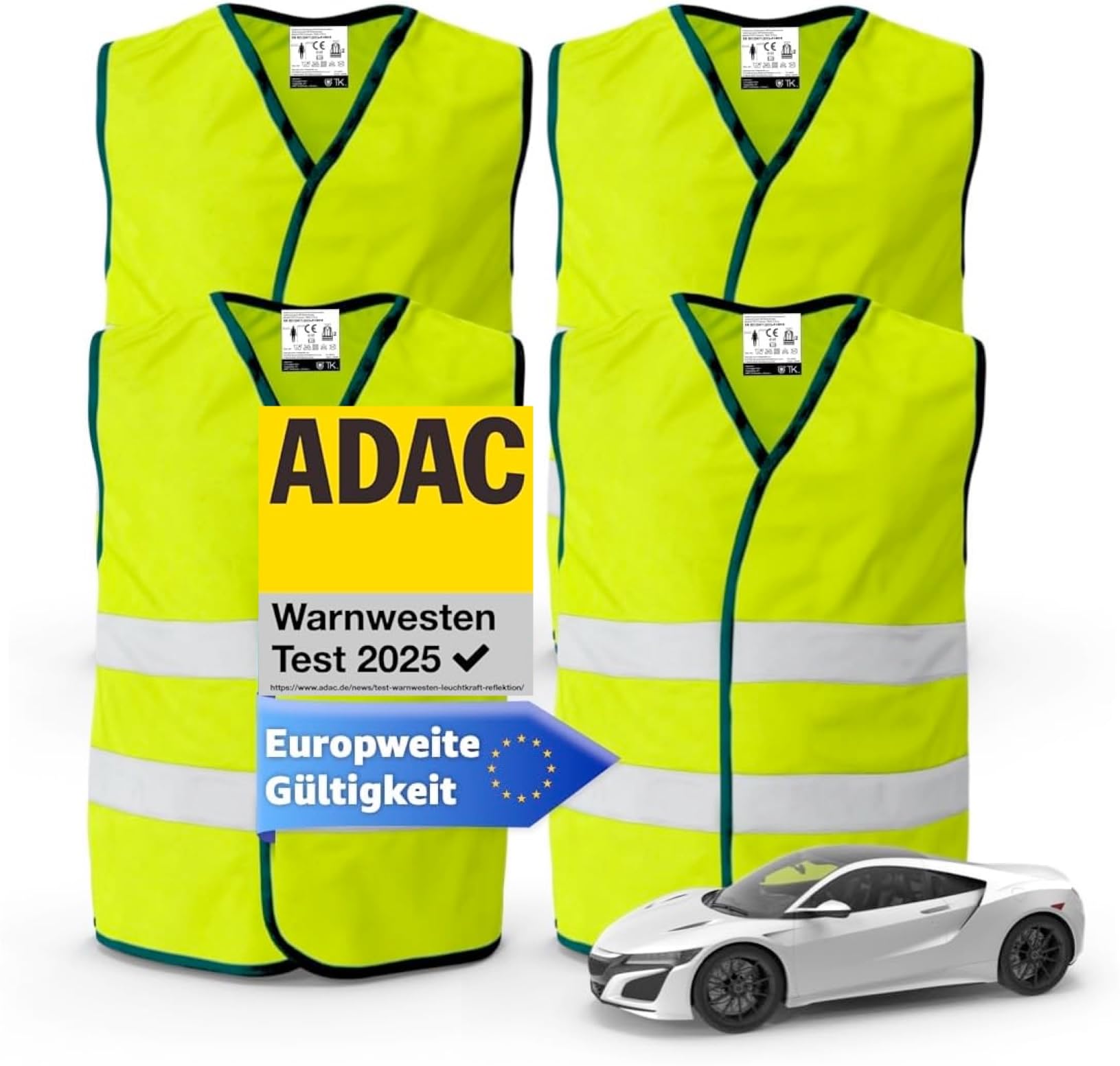 4x Warnwesten Auto 2025: Sicherheitsweste ISO20471 gelb - PKW & LKW - Reflektierende Pannen- und Unfallwesten - Autozubehör 4x Warnwesten Auto 2025: Sicherheitsweste ISO20471 gelb - PKW & LKW - Reflektierende Pannen- und Unfallwesten - Autozubehör von POWR CAR