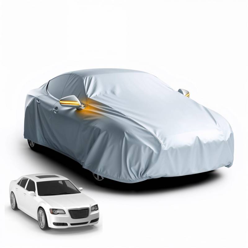 Universale Auto Abdeckung 470 x 180 x 150 cm Vollgarage - Abdeckplane Autoschutzhülle - Autoplane - Indoor & Outdoor - wasserdichte Auto Garage – Car Cover Silber von POWR CAR
