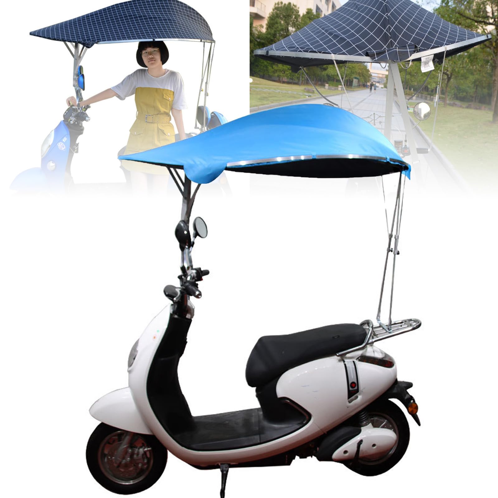 Universelle Regenabdeckung Für Motorroller – Doppellagiges Schirmtuch, Maximaler Sonnenschutz Und Regenschutz | 360-Grad-Drehung Der Vorderseite des Autos, Universelles Elektromotorrad,Blue Universelle Regenabdeckung Für Motorroller – Doppellagiges Schirmtuch, Maximaler Sonnenschutz Und Regenschutz | 360-Grad-Drehung Der Vorderseite des Autos, Universelles Elektromotorrad,Blue von PPLDABNK