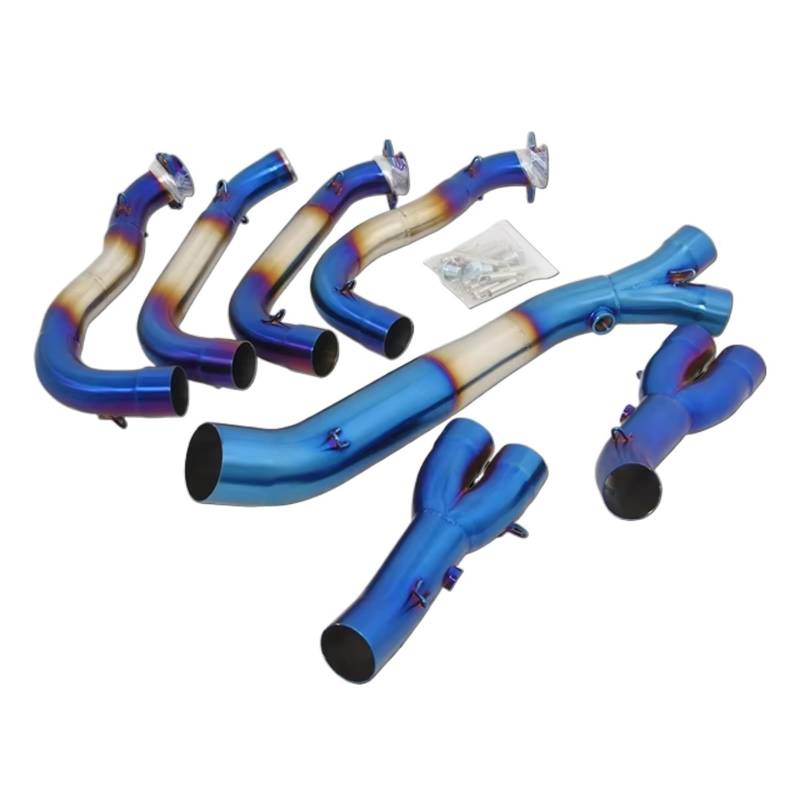 PQAIECXD Motorradauspuff Für S1000RR 2010-2018 Für S1000R 2015-2018 Komplettsystem-Motorradauspuff Für Escape Header Front Link Pipe Für Connect 60mm Schalldämpfer(Blue) von PQAIECXD