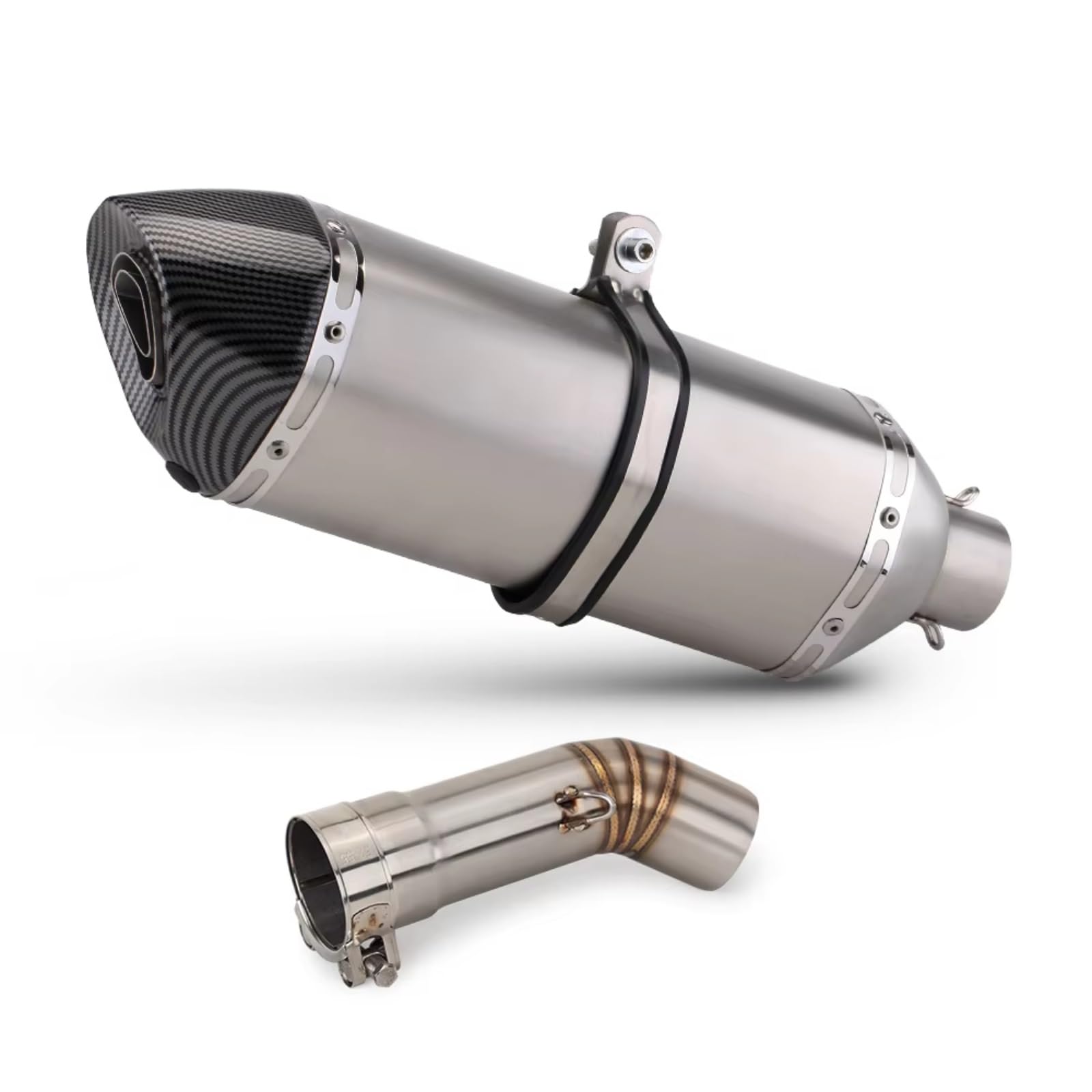 PQAIECXD Motorradauspuff Kompatibel Mit Für FZ8 Motorrad-Schalldämpfer, Auspuffrohr, Motorradauspuff, Modifizierung des Mittelverbindungsrohrs, Slip-On Mit Carbon-Schalldämpfer(Type B) von PQAIECXD